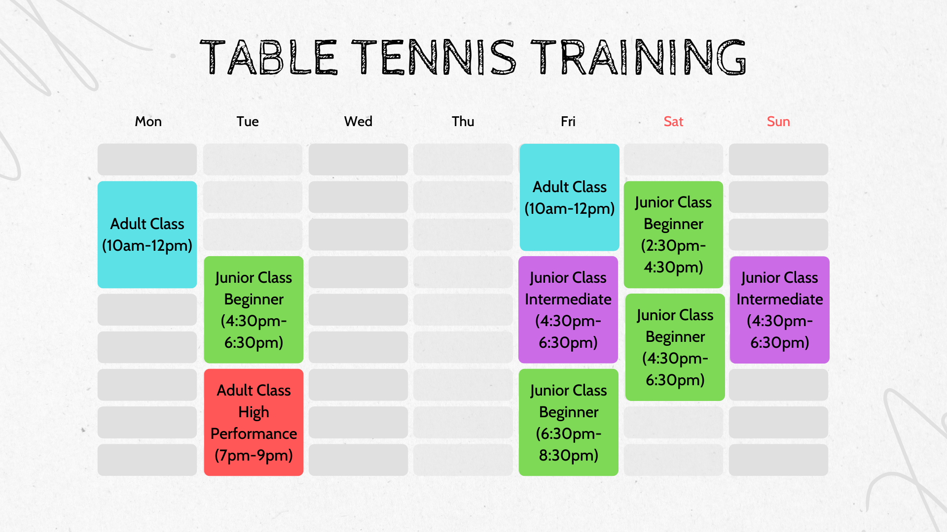 training Schedule